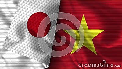 Vietnam and Japan Realistic Flag â€“ Fabric Texture Illustration Stock Photo